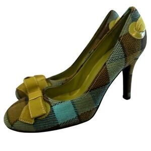 Amanda Smith Women's Green & Blue Plaid Print Closed Toe Pinup Heels Size 8